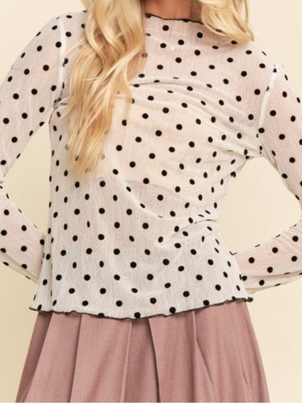 NWT Davi & Dani Sheer White Polka Dot Mesh Top size small
